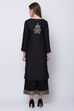 Black Cotton Silk Straight Kurta Palazzo Suit Set image number 4