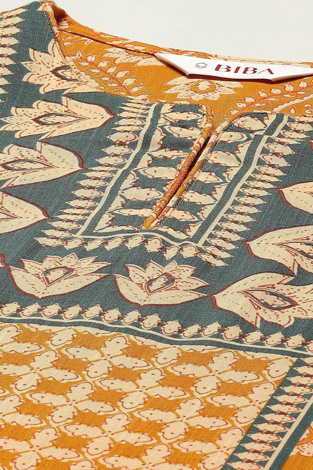 Burnt Orange LIVA Straight Printed Kurta image number 1