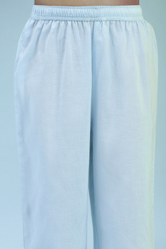 Sky Blue Cotton Floral Gathered Suit Set image number 2