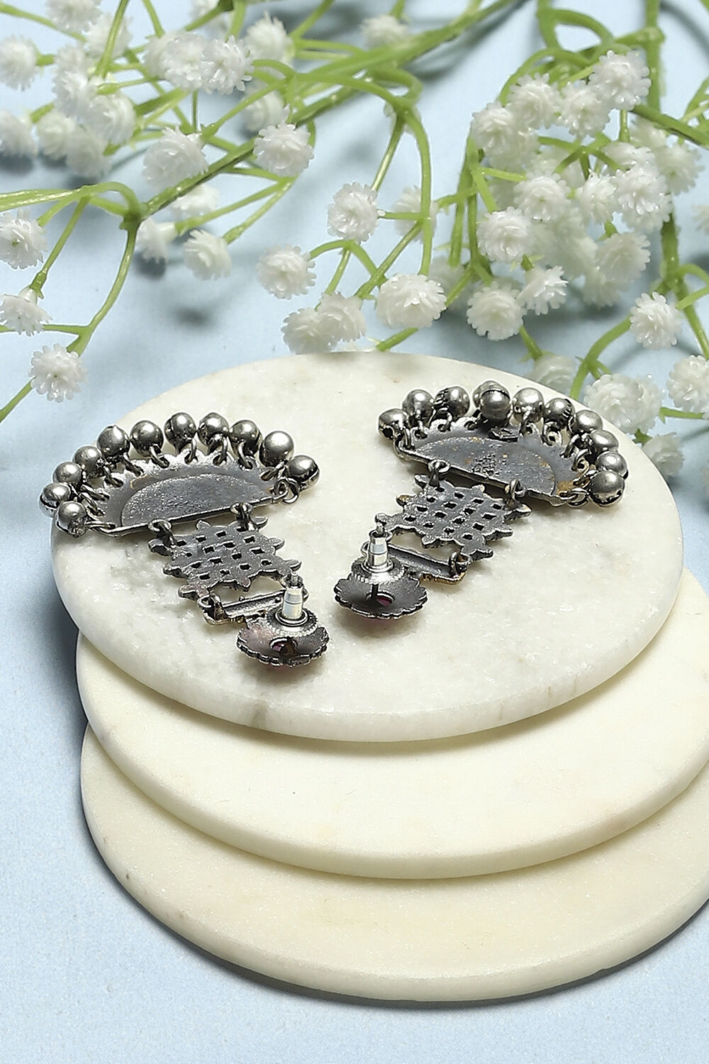 Pink Stone Studded Oxidised Danglers image number 2