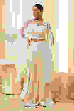 Ivory Georgette Embroidered Lehenga Set image number 6