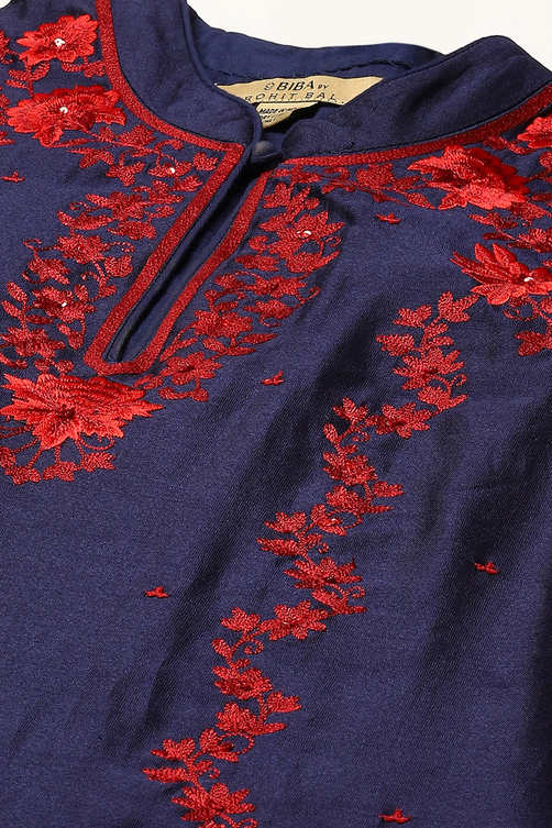 Rohit Bal Indigo Cotton Blend Straight Kurta Suit Set image number 1