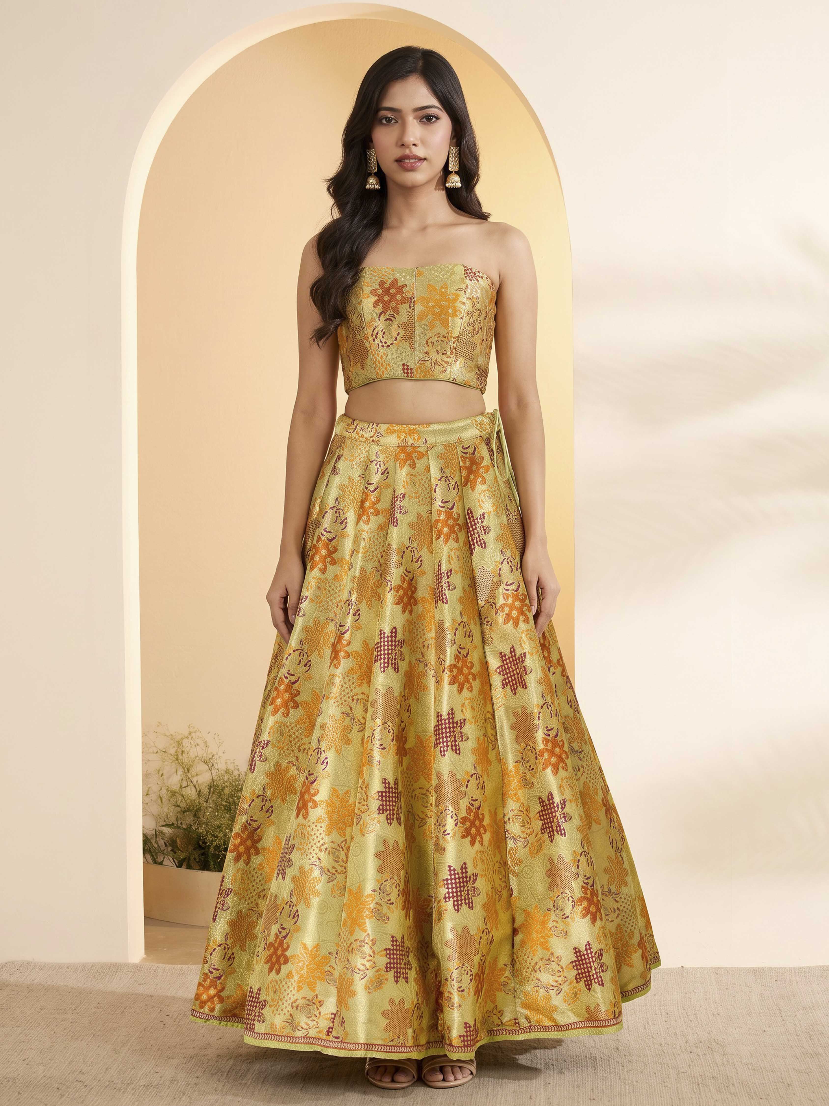 Mint Green Polyester Kalidar Lehenga Set image number 6