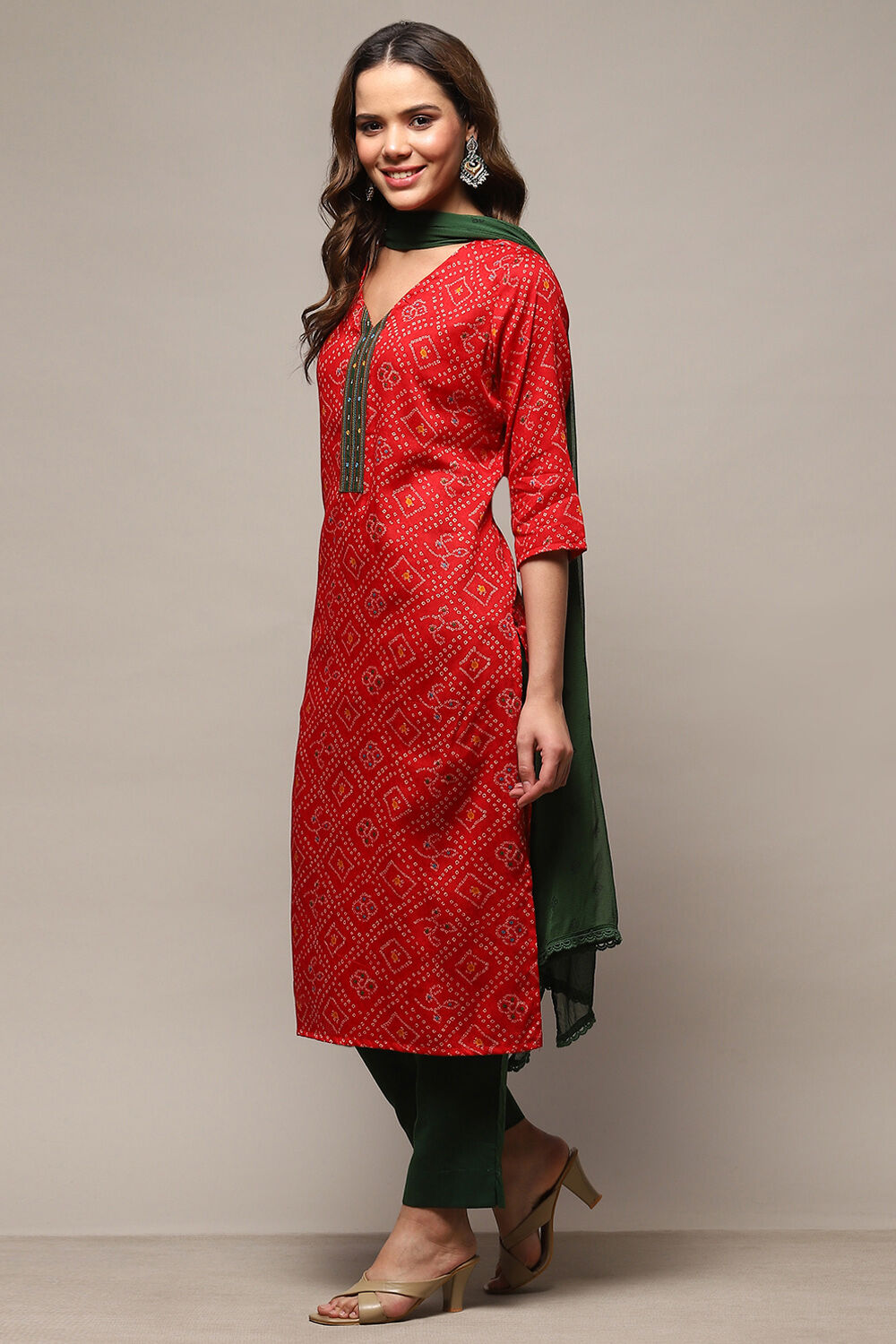 Red Satin Unstitched Suit Set image number 5