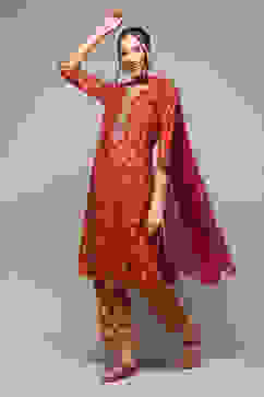 Green & Maroon Modal Blend Straight Kurta Pants Suit Set image number 0