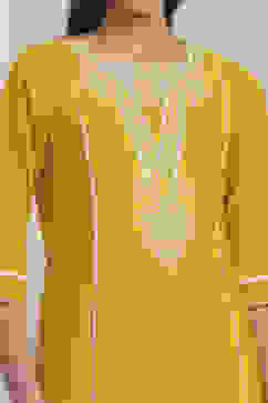 Yellow Cotton Solid Straight Kurta image number 1