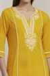 Yellow Cotton Solid Straight Kurta image number 1