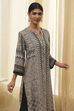 Ecru and Black Printed Straight Kurta image number 6