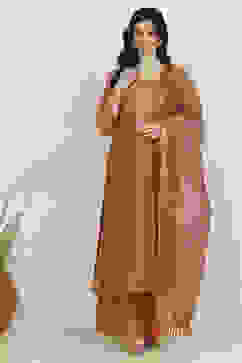 Orange Chanderi Unstitched Suit Set image number 7