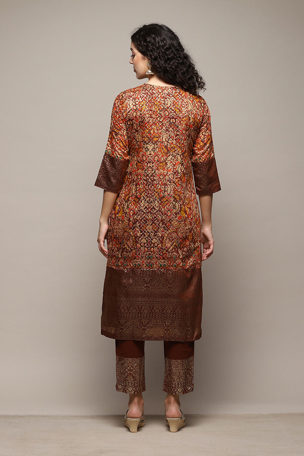 Choco Brown Cotton Blend Straight Printed Kurta Afgan Pant Suit Set image number 5