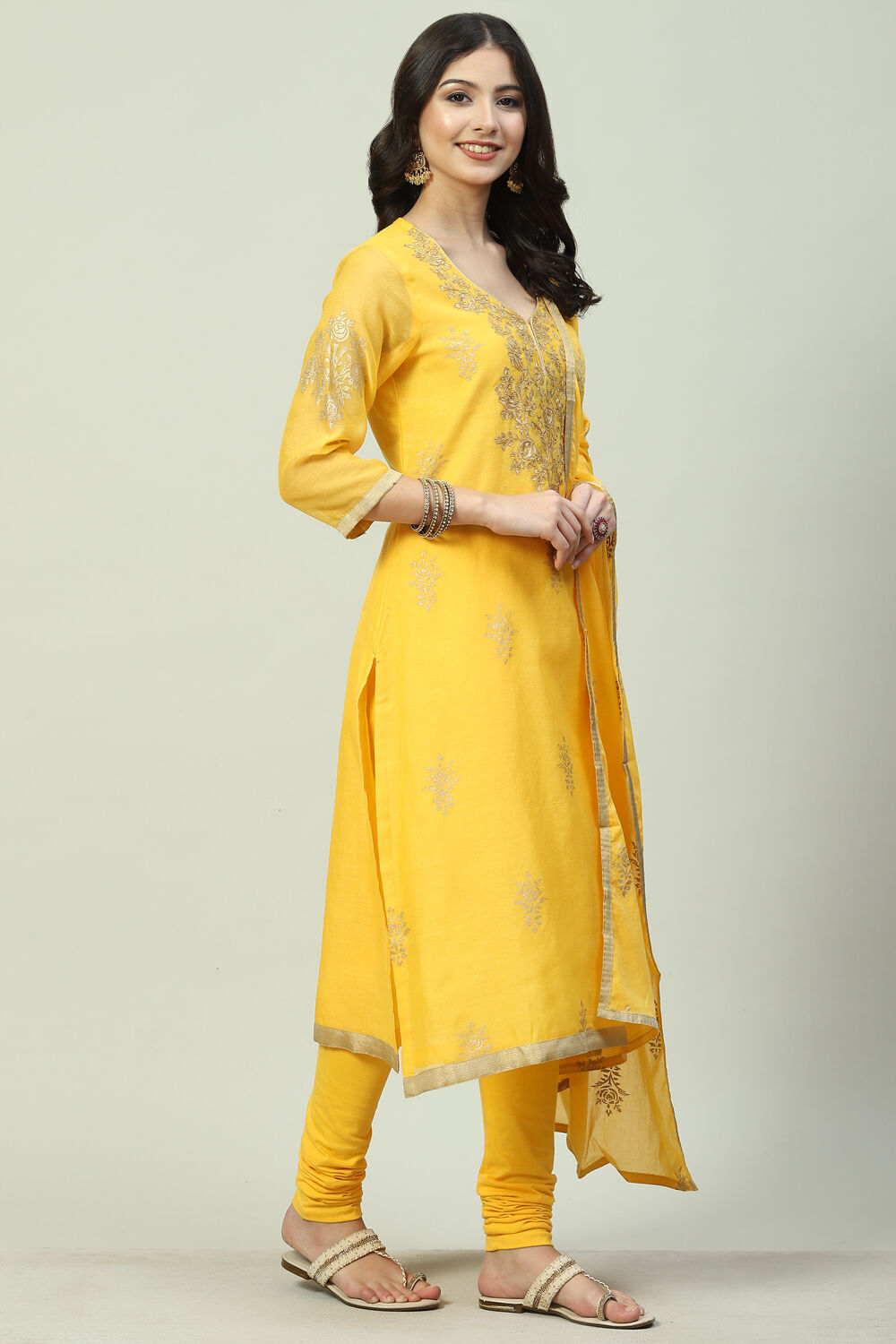 Turquoise Art Silk Straight Kurta Churidar Suit Set image number 5