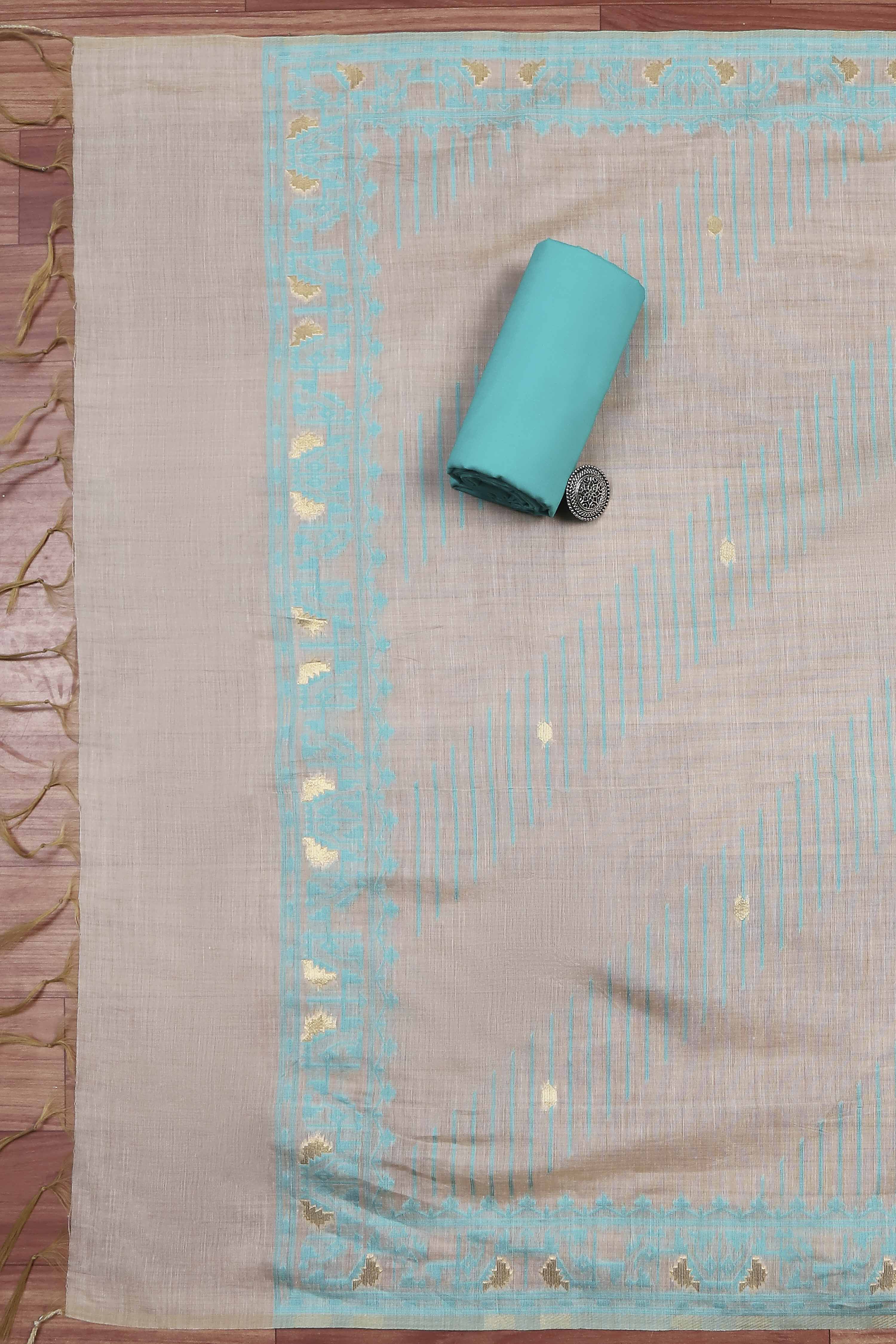 Blue Cotton Jamdani Unstitched Suit Set image number 3