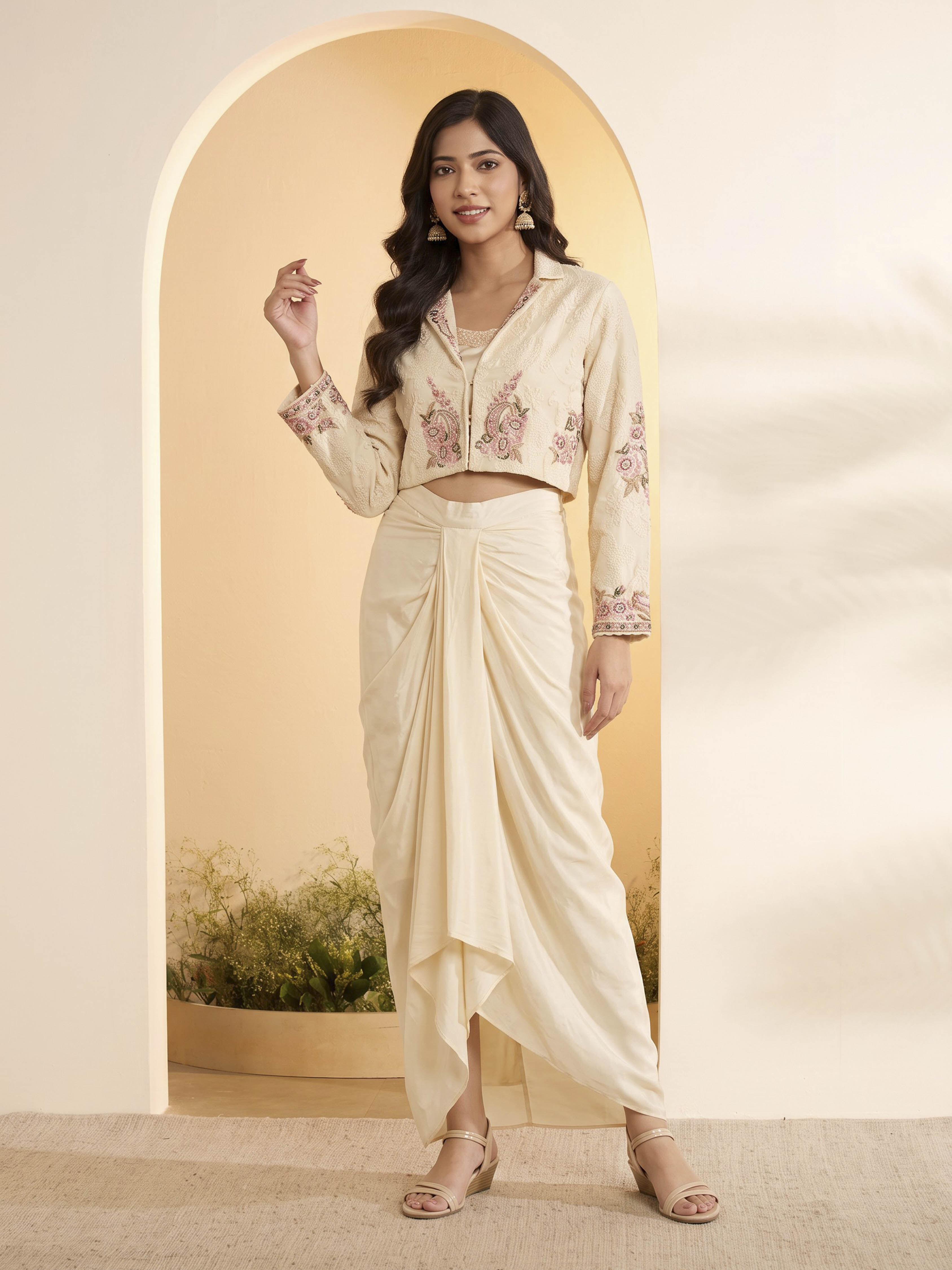 White Viscose Rayon Layered Fusion Set image number 0