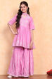 Pink Cotton Peplum Suit Set image number 6