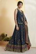 Blue Viscose Silk Floral Printed Peplum Lehenga Set image number 5