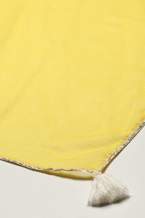 Lime Yellow Cotton Schiffli Straight Suit Set image number 3