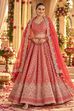 Coral Embroidered Silk Kalidar Lehenga Set image number 0