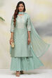 Sea Blue Poly Metallic Straight Kurta Palazzo Suit Set image number 0