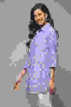 Powder Blue Cotton Printed Shirt image number 3