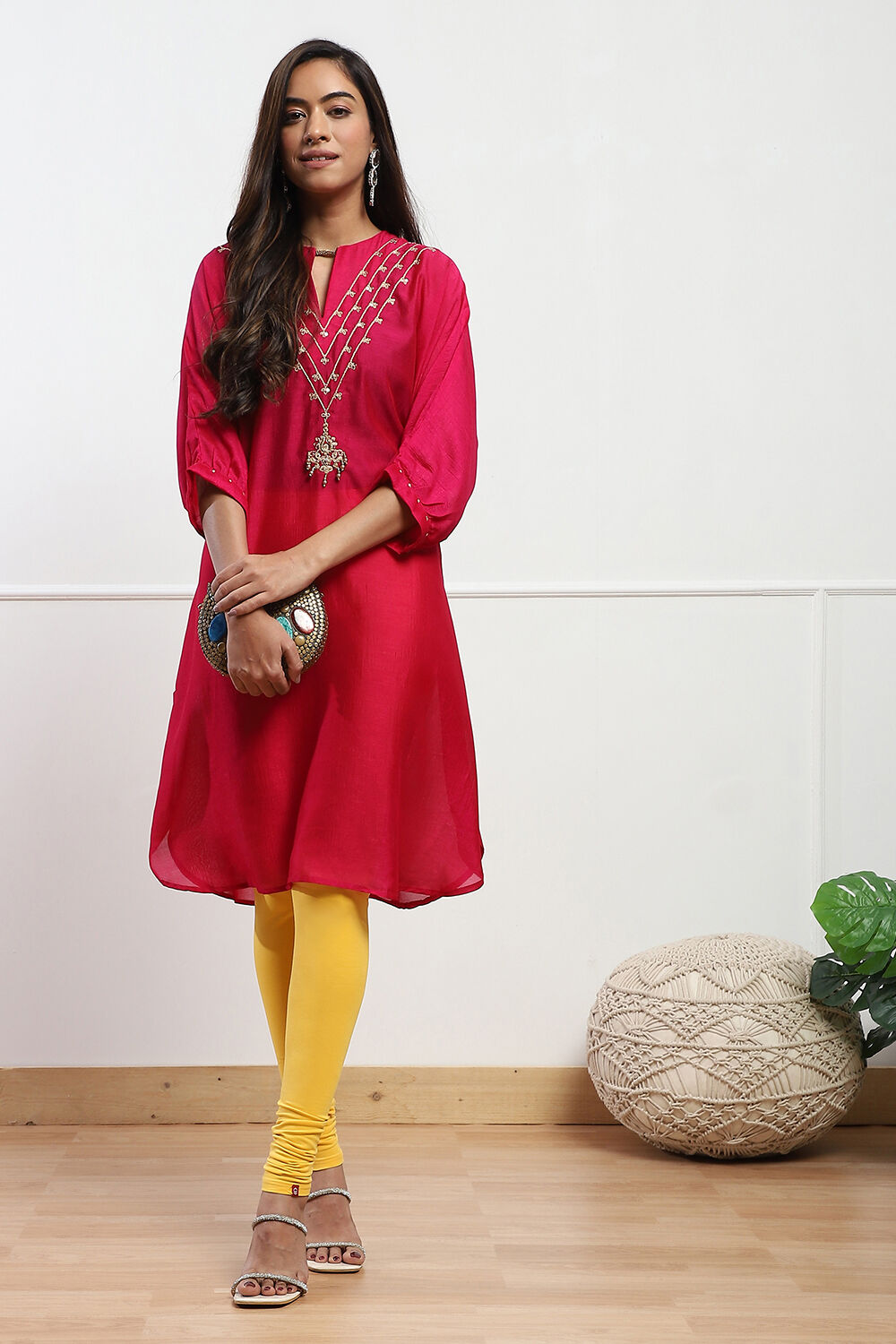 Fuchsia Cotton Blend Solid Churidar image number 0