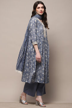 Blue Cotton A-Line Suit Set image number 6