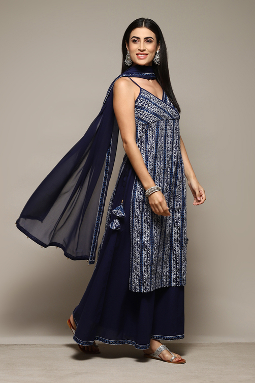 Indigo Cotton Printed Kurta & Palazzo Suit Set image number 6
