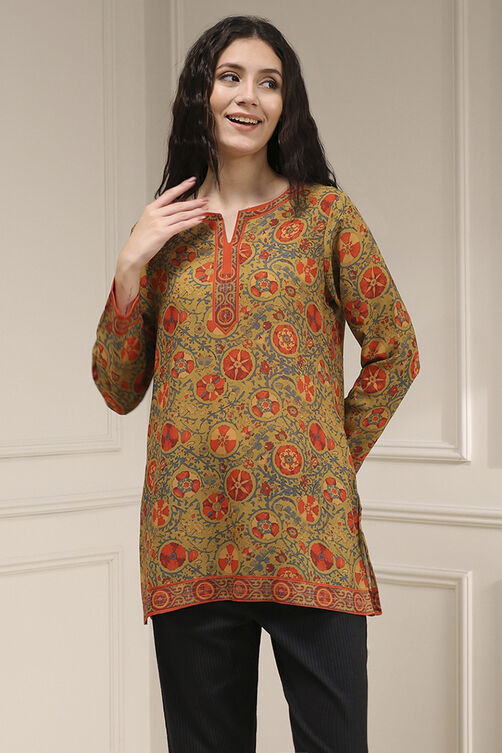 Mustard Red Polyester Straight Printed Short Kurta image number 5