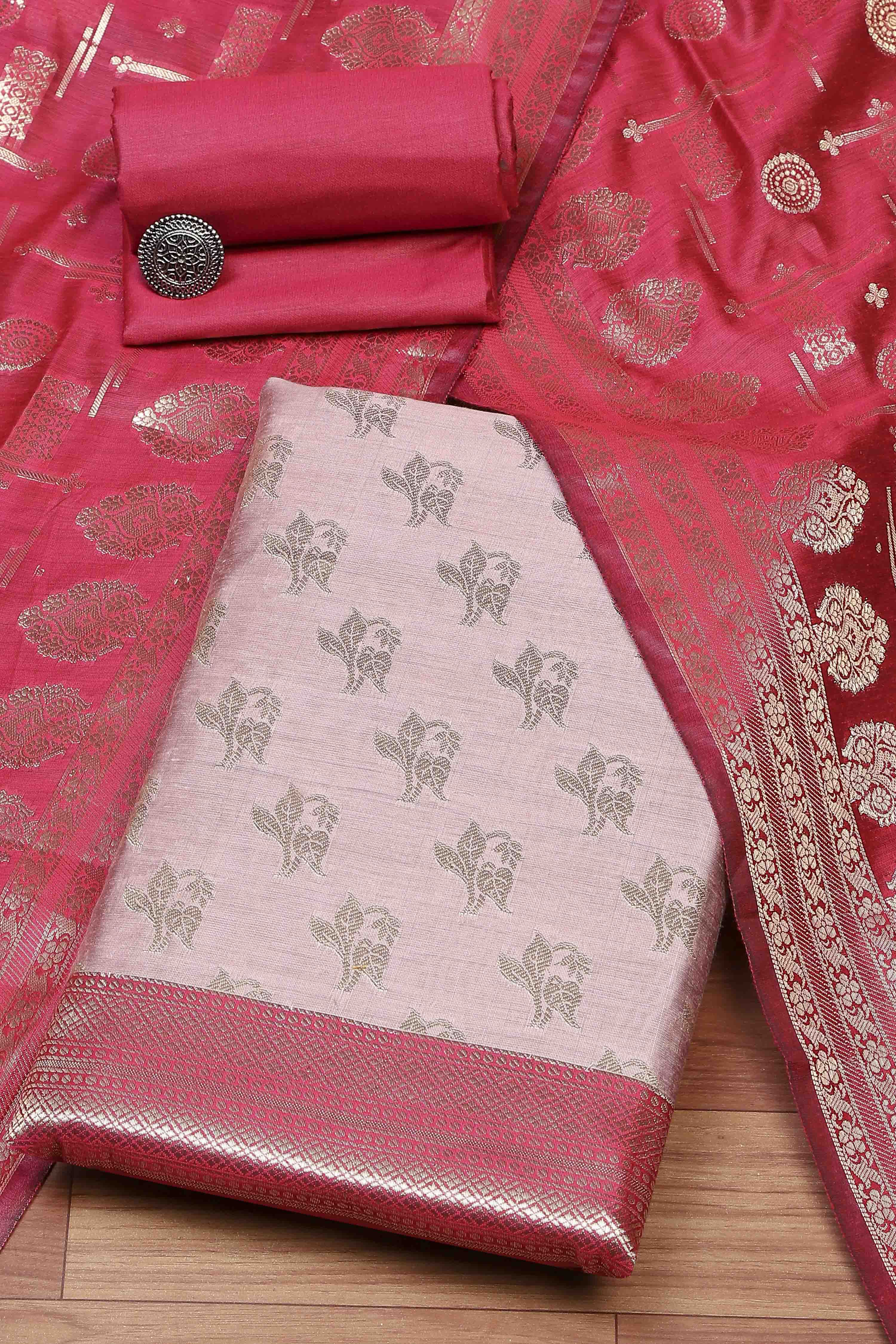 Sea Green Chanderi  Unstitched Suit Set image number 0