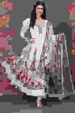 Rohit Bal Ivory Cotton Silk Anarkali Printed Suit Set image number 0