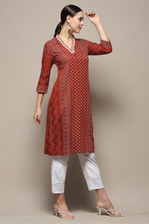 Cream-coloured Printed Regular Fit Straight Kurta image number 5