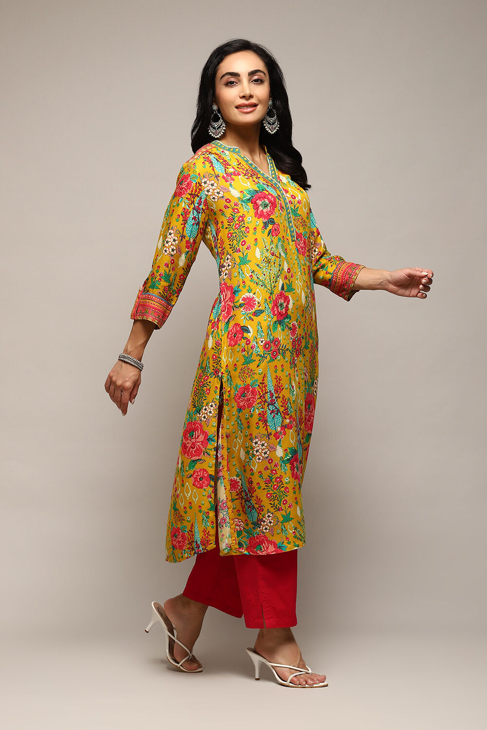 Teal LIVA Straight Printed Kurta image number 0