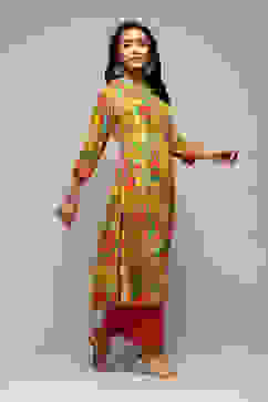 Yellow LIVA Straight Printed Kurta image number 0