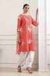Orange and White Cotton Printed Straight Salwar Suit Set image number 5