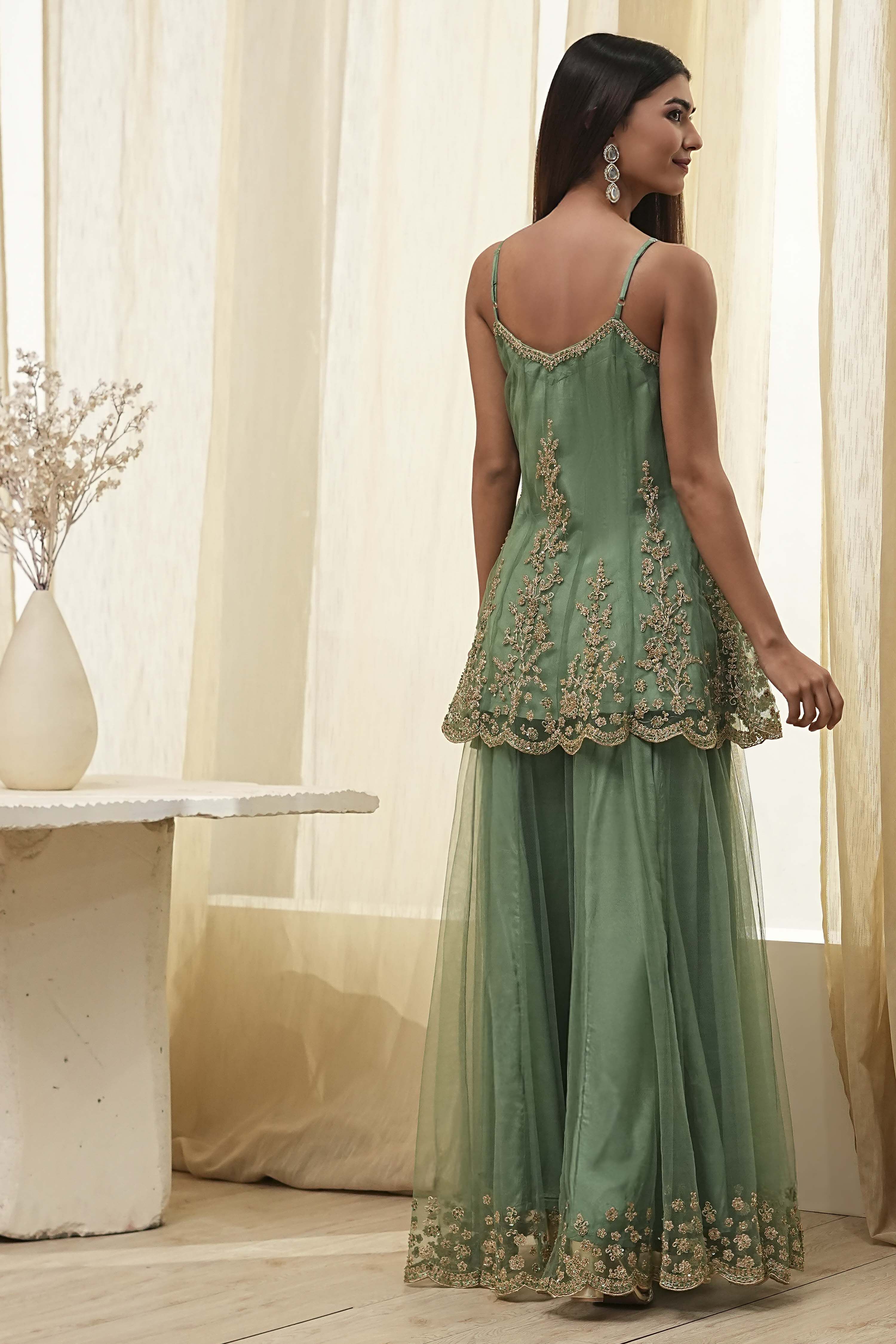 Pink Net Embroidered Kalidar Sharara Kurta Set image number 4