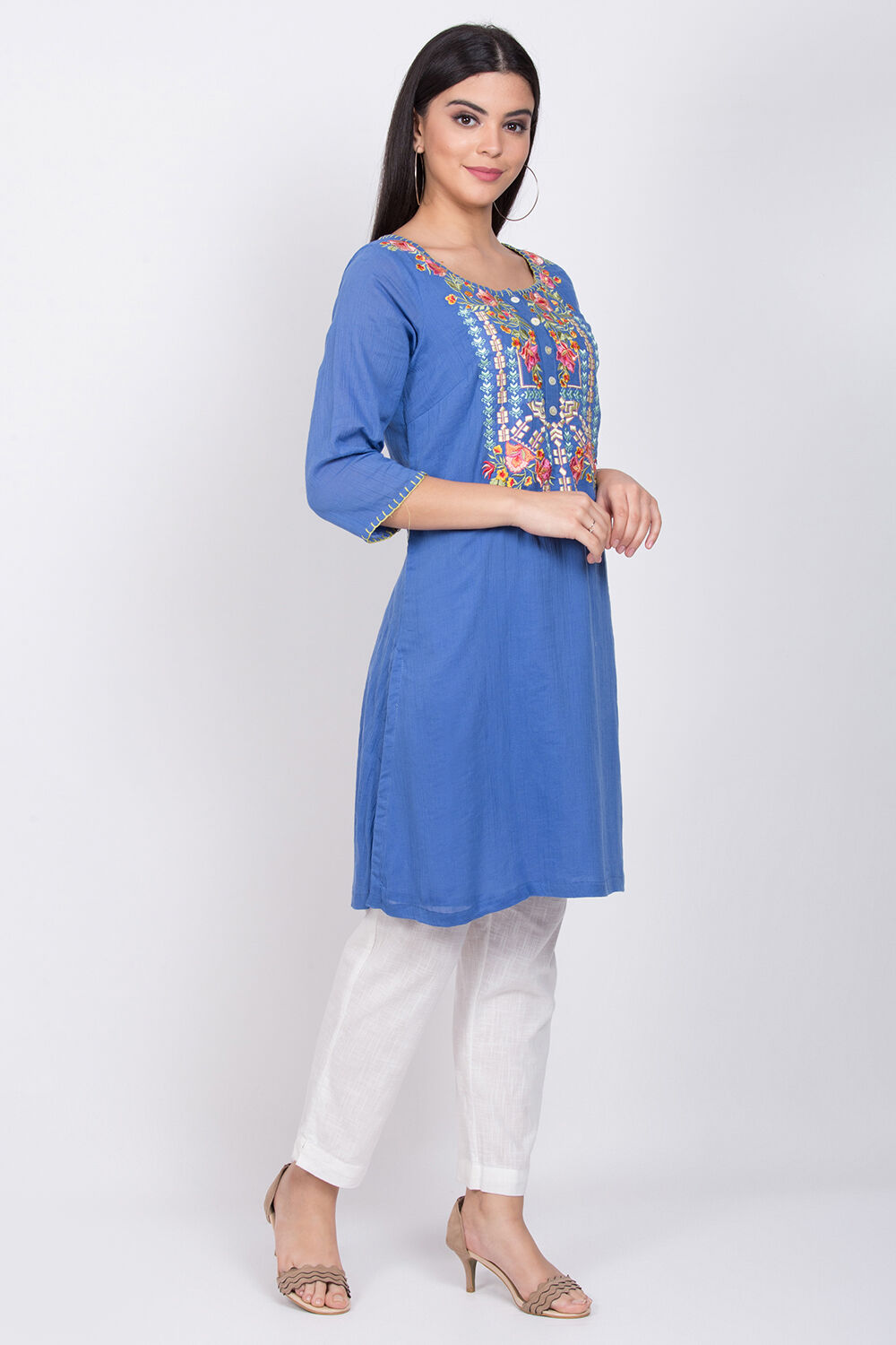 Blue Straight Kurta image number 3