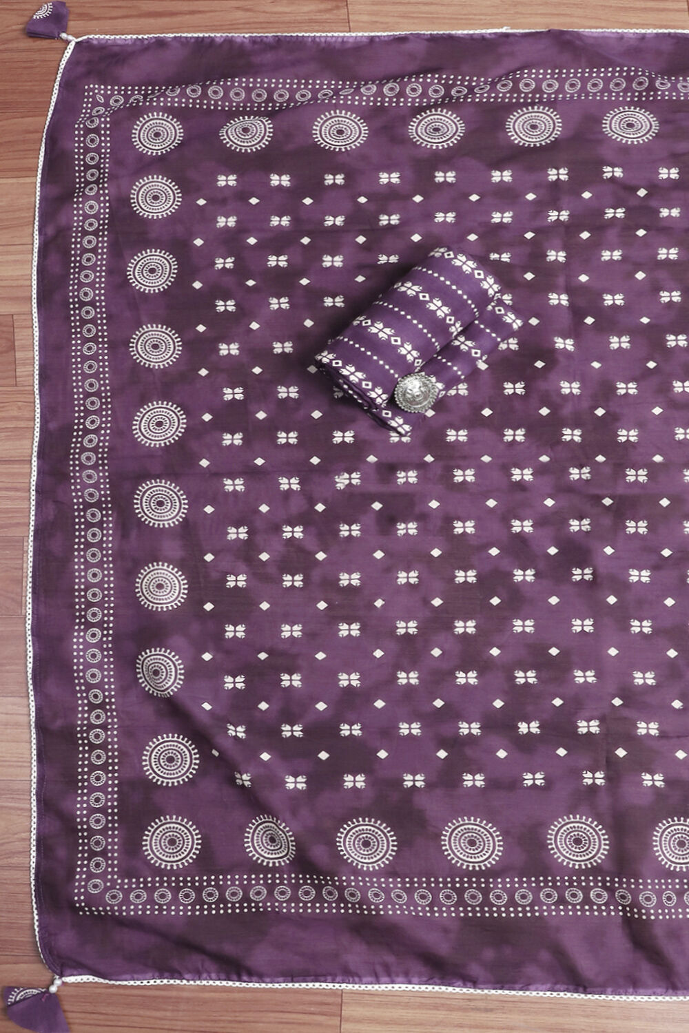 Purple Cotton Unstitched Suit Set image number 2