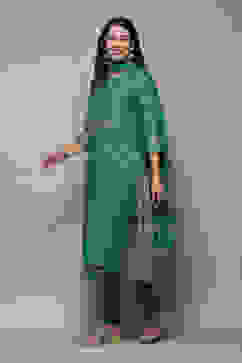 Turquoise Poly Modal Layered Printed Kurta Churidar Suit Set image number 4