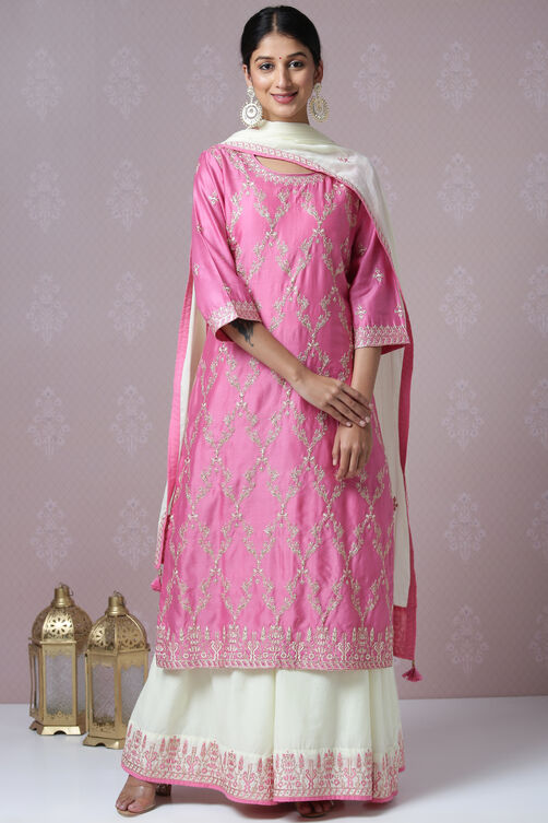 Pink Cotton Silk Kurta Sharara Kurta Sharara Suit Set image number 0