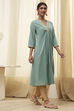 Dull Blue Pure Cotton Gathered Kurta image number 4