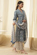 Red Cotton Printed Gathered Suit Set image number 5
