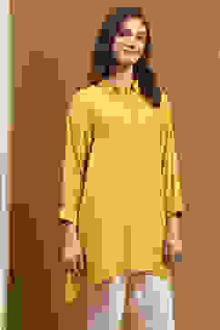 Mustard Yellow Solid Asymmetric Short Kurta image number 4