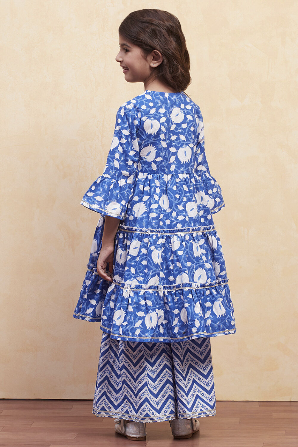 Pink Cotton Angrakha Tiered Kurta Set image number 4