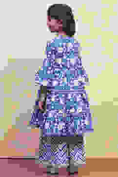 Navy Blue Cotton Angrakha Tiered Kurta Set image number 4