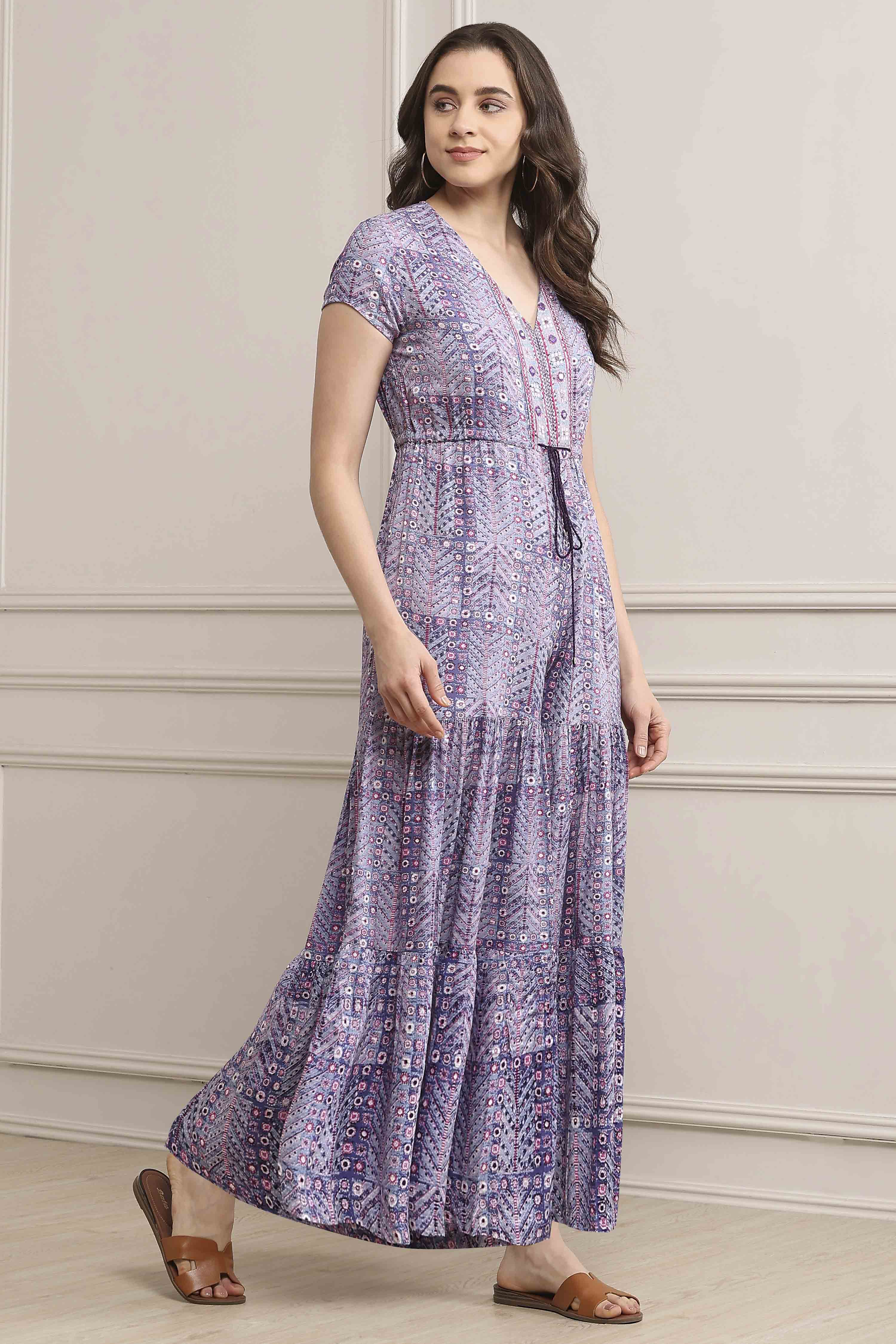 Purple LIVA Printed Jumpsuit image number 4