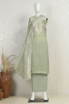 Green Cotton Embroidered Unstitched Suit Set image number 4
