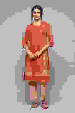 Coral Cotton Straight Kurta Palazzo Suit Set image number 1
