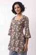 Black Cotton Printed A Line Short Kurti image number 2