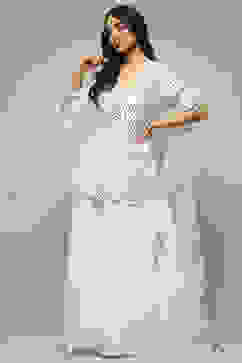 Off White Polyester Short Kurta Sharara Suit Set image number 0