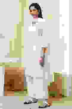 Off-White Cotton Schiffli Straight Suit Set image number 3