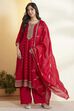 Red Cotton Kalidar Suit Set